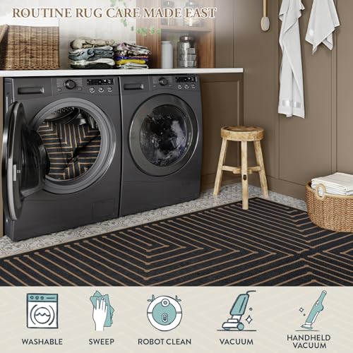 Lahome Neutral Geometric Kitchen Rugs, 2x8 Washable Entryway Hallway Runner Rug Non Slip, Farmhouse Rhombus Low Pile Non Shedding Black Indoor Outdoor Carpet Runner for Laundry Room - color: Black/Nature, size: 2.6x8