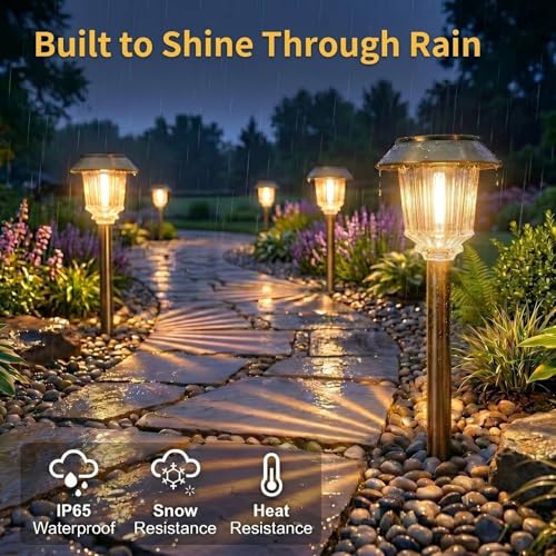 XMCOSY+ Solar Pathway Lights Waterproof - 6 Pack Solar Lights Outdoor, 10-40 LM Dimmable Outdoor Solar Light for Yard Pathway Garden Driveway Walkway (Bronze) - color: Bronze, size: 6 Packs