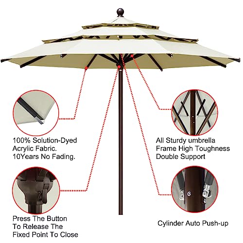 EliteShade USA 10-Year-Non-Fading 11ft 3-Tier Market Patio Umbrella, Commercial Grade Outdoor Table Umbrella with Cylinder Push-Up, Windproof & UPF 50+ UV Protection, Heavy Duty Ventilation for Garden, Deck, Pool, Backyard, Beach & Bistro, Natural - color