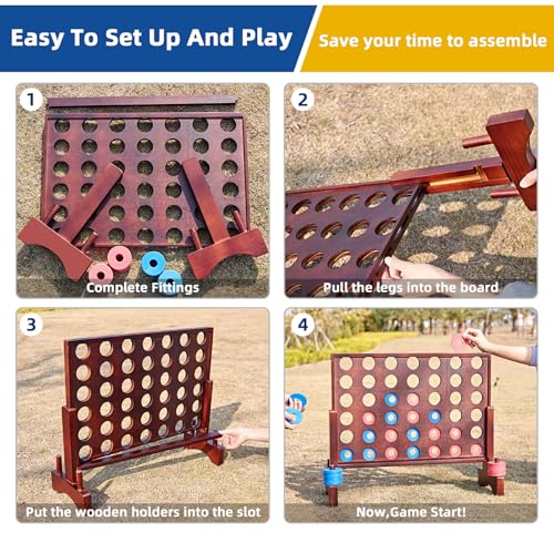 Giant Wooden 4 in a Row Vintage 2.8Ft Outdoor Yard Game for Adults Famliy, with 42 Pcs Chips & Durable Carrying Bag, Halloween Christmas Party Game Gifts for Lovers - color: Vintage Rustic