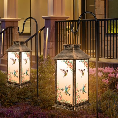 Mothers Day Gifts for Mom Grandma, Solar Lanterns Outdoor Waterproof, Birthday Hummingbird Gifts for Women, Hanging Decorative Solar Lantern for Garden Yard Lawn Patio
