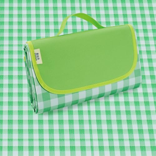 Picnic Blanket 77 x 79 Inches Waterproof Oxford Fabric Picnic Blanket Portable and Foldable Outdoor Mat for Camping, Beach, and Family Picnics - color: Green&white