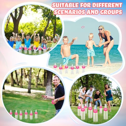30 Pcs Ring Toss Game Carnival Game Set Include 24 Plastic Throw Rings and 6 Glass Bottles for All Occasions and Events, Summer Backyard Fun, Beach, Carnival Party Favor - color: Pink, size: 2.36"