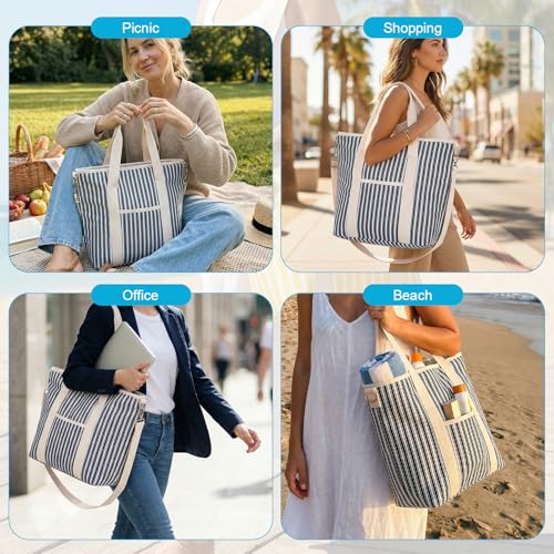 Nanxson 9L/15L/29L Extra Large Insulated Lunch Bag for Women Adult Reusable Leakproof Picnic Lunch Box Freezable Cooler Tote Bag (29L,B-Navy Stripe) - color: B-Navy Stripe, size: 29L