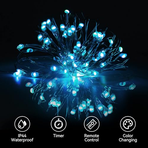 Dazzle Bright Color Changing Fairy Lights Battery Operated, 2 Pack Total 40FT 120LED Silver Copper Wire RGB String Lights with Remote, Waterproof Halloween Decorations for Indoor Outdoor Party Decor - color: RGB Color Changing