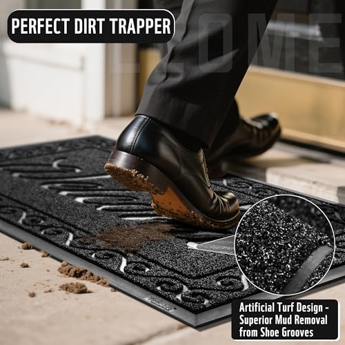 Yimobra Welcome Mat, Heavy Duty Sturdy Door Mats for Home Entrance Outdoor Indoor, Front Doormat for Outside Patio Floor Entry Porch Garage Office, Waterproof, Low Profile, 60 x 36, Black - color: Black, size: 60x36 Inch