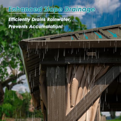 Domi 12' x 18' Hardtop Gazebo Permanent Metal Gazebo with Galvanized Steel Double Roof, Curtains and Netting for Party, Wedding, Outdoor Dining, Patio, Backyard, Brown - color: Brown, size: 12'×18' Double Roof