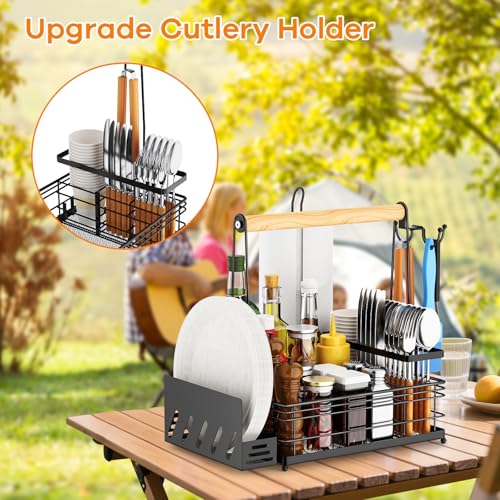 JBBTOOL Grill Caddy, BBQ Caddy with Paper Towel Holder & Utensil Holder, Picnic Caddy Organizer for Outdoor Cooking, Camping Essentials, Tailgating, Camping Must-Have for Patio, RV, Camper - style: Grill Caddy B