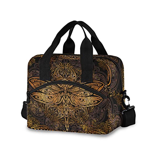 Dragonfly Mandala Insulated Lunch Bag Reusable Lunch Tote Bag Cooler Bag for Women Men Adult Lunch Box with Adjustable Shoulder Strap Leakproof Lunch Bag for Work School Picnic Camping - color: Dragonfly Mandala