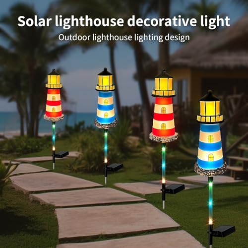 Solar Garden Lights Outdoor Decorations, 4 Packs Lighthouse Waterproof, Lights walkways Garden Decor for Outside Landscape Light, for Yard, Patio, Pathway Decor, Gifts - color: Lighthouse 4