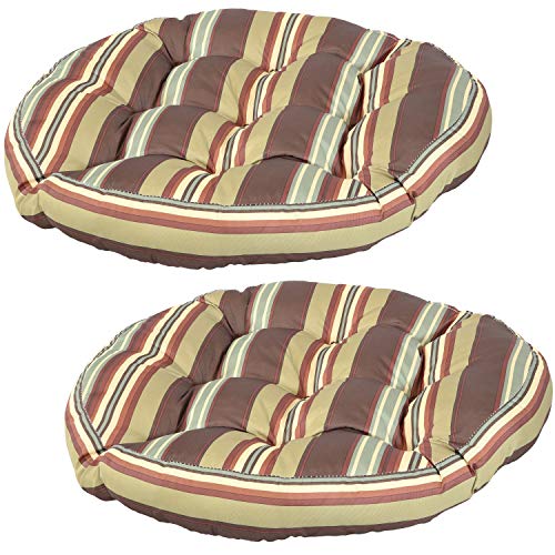 Sunnydaze Tufted Large Round Floor Cushion - Set of 2 - Unique Outdoor/Indoor Chair Cushions or Meditation Cushions - 300D Olefin with Polyester Fill - 22-Inch Diameter - Chocolate Stripes - color: Chocolate Stripes
