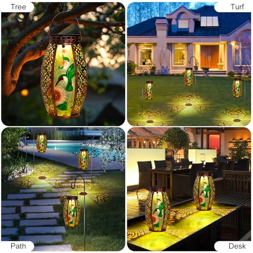 Larekook Hummingbird Solar Lantern Outdoor Waterproof,13" Large Hanging Lantern Decorative,Metal Hummingbird Solar Lights for Yard Table Porch Patio Garden Decor,Birthday Gifts for Women Mom - style: Hummingbird