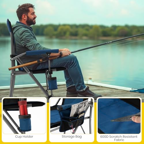 XGEAR Camping Chair with Padded Hard Armrest, Sturdy Folding Camp Chair with Cup Holder, Storage Pockets Carry Bag Included, Support to 400 lbs - color: 2pcs/Blue