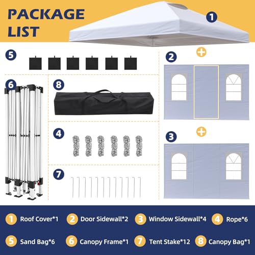 EROMMY 10x10 Heavy Duty Pop Up Canopy Tent with 4 Removable Sidewalls, Waterproof UV50+ Gazebo with Mosquito Netting, Easy Setup Instant Shelter for Backyard, Party, Wedding & Commercial Use, White - color: White, size: 10’x 10’