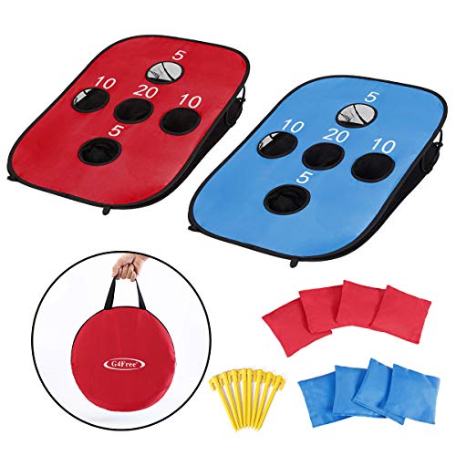 G4Free Portable Collapsible 5 Holes Cornhole Game Set with 8 Bean Bags Carrying Case Toss Game Size 3ft x 2ft for Camping Travel - color: A-Red Blue