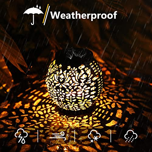 ODEETRONIC 2 Pack Warm White Outdoor Hanging Solar Garden Lanterns with Star Projection, Retro Hollowed-Out LED Lights, Waterproof for Yard Patio Lawn Porch Pathway Garden - size: 2 Pack, style: Warm White - Retro Hollow-out