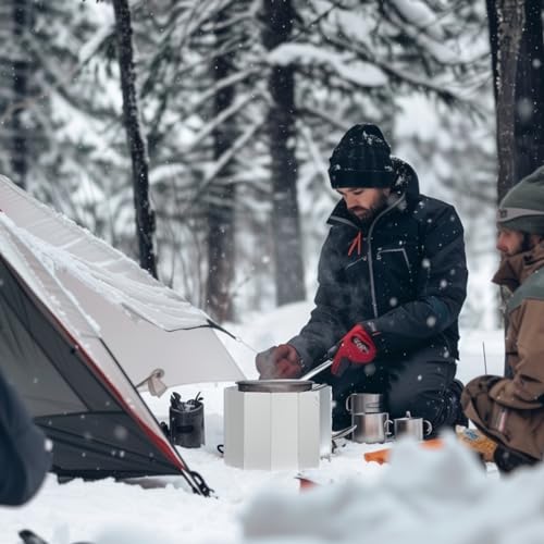 RioRand Folding Ultralight Camping Stove Windscreen Portable Backpacking Stove Windshield, Backpack Windscreen for Butane/Backpacking Stoves, Camp Windshield for Outdoor Camping, Hiking, BBQ 12 Plates - size: 12 Plates