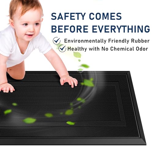 BEHERO Rubber Outdoor Mat, Anti Fatigue Rubber Floor Mats, Non-Slip Front Door Mats Entrance, Heavy Duty Pool Mat Outside for Entryway, Garage Doormat Waterproof, Black - size: 1'5" x 3' (Rectangular)