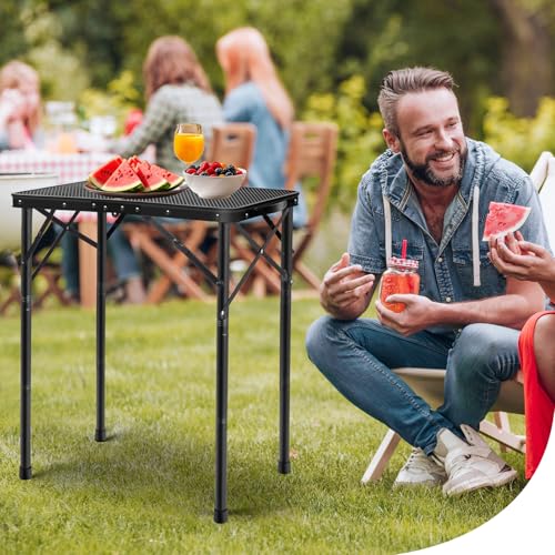 E EASTSTORM Folding Grill Table for Outside, 3 Height Adjustable,Small Camping Table with Black Metal Mesh, Portable Outdoor Table for Picnic BBQ, Garden, Patio, Tailgate & Travel - color: Black