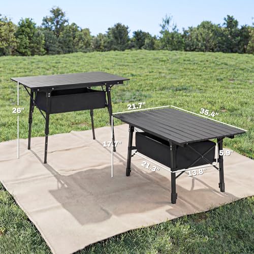 Outsunny 3ft Portable Camping Table with Storage Bag, Adjustable Height Aluminum Small Folding Table, Lightweight Picnic Table with Carry Bag for Outdoor Picnic BBQ Backyards Beach, Black - color: Black