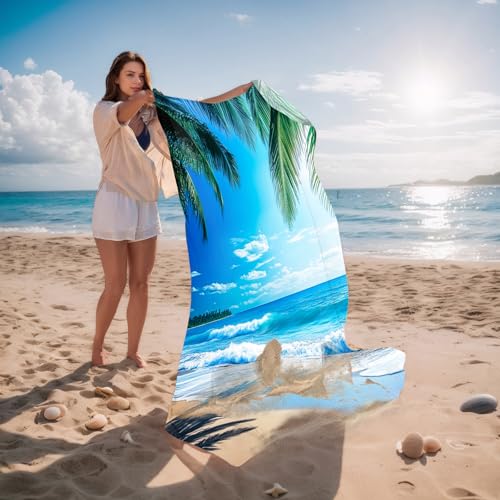 Beach Blanket Waterproof Sandproof, Palm Tree Oversized Extra Large Picnic Mat 83"×95"/8 × 7 FT for 1-7 Adults for Travel Camping Hiking, Quick Drying Lightweight Outdoor Beach Vacation Essentials - color: Beach 2