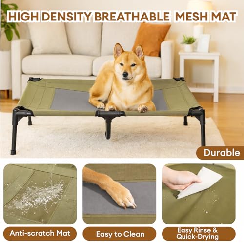 FUNNY FUZZY Elevated Dog Bed with Canopy, Green, Small (24"x18"x7") – Outdoor Pet Cot with UV Protection, Breathable Mesh for Cooling, Indoor & Outdoor Use for Dogs up to 120 lbs,Green - color: Green, size: Small
