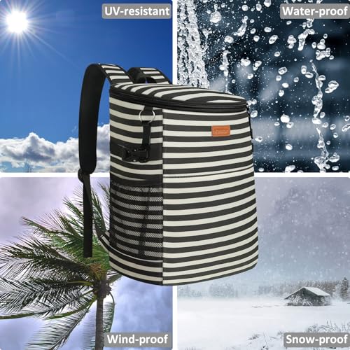 Camping Cooler Backpack 30 45 Cans, Soft Backpack Coolers Insulated Leak Proof Travel Cooler Bag Waterproof Lunch Picnic Beach Work Trip Thermal Bag Drink Beverage Beer Bag Cooler - color: Black White Stripe, size: 45 Cans
