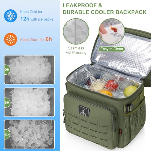 Large Insulated Cooler Backpack for Men Women, 36 Cans Double Deck Leakproof Cooler Bag for Camping, Hiking, Picnic, Fishing, Beach, Travel - color: Army Green