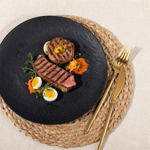 WONDERFUL 32pcs Black Plates Black Plastic Plates Unbreakable and Reusable Plastic Plate Dishwasher safe Dishes Set Includes:16 Dinner 10" & 16 Dessert Plate 7.3" Suitable for Camping Outdoor Party - color: Black