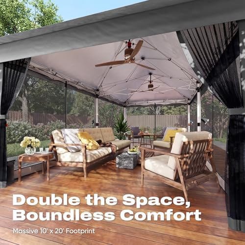 Quictent 10'x20' Pop up Gazebo Canopy Tent, One Person Set up Portable Instant Folding Shelter, Outdoor Canopy Tent with Extra Shade for Backyard, Patio, Party - color: Gray, size: 10x20