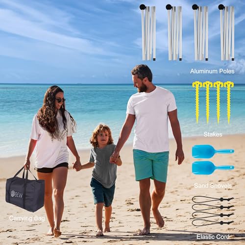 Beach Tent, Beach Canopy Sun Shade UPF 50+, Portable 10×10 FT Camping Sun Shelter with Sandbags, Poles, Ground Pegs and Anti-Wind Ropes Easy Setup for Outdoor, Backyard, Picnics, Fishing