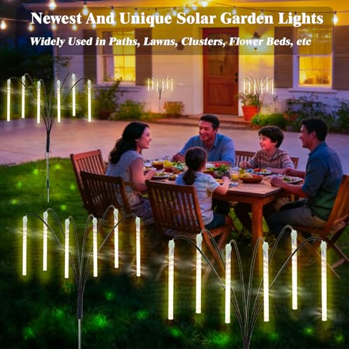 Garden Decor Outdoor Solar Meteor Shower Lights 2Pack 288LED,46" Whimsical Solar Garden Lights with 12 Brighter Tubes,Solar Twinkle Lights Outside for Garden Yard Path Porch Patio Lawn Decor