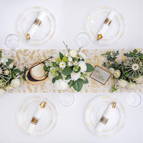 U-QE 100PCS Clear Gold Plastic Plates - Disposable Heavy Duty Clear Plates with Gold Rim Including 50PCS 10'' Dinner Plates & 50PCS 7.5'' Dessert Plates Perfect for Party, Weddings - color: Clear Gold