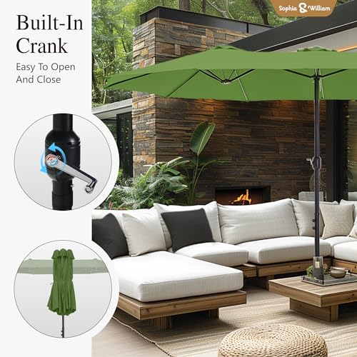 Sophia & William 15 ft Extra Large Patio Umbrella with Base Included, Rectangular Outdoor Umbrella Heavy Duty, Market Umbrella Double-sided Fade Resistant for Pool Garden Backyard, Lime - color: Lime