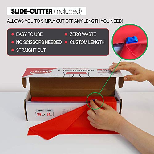 Neatiffy Disposable Plastic Table Cloth Roll | 54 in x 108 Ft Waterproof Tablecloth | Table Cover for Rectangle, Square, Round Oval Tables | Picnic, Party, Banquet, Birthdays, Weddings - Red - color: Red