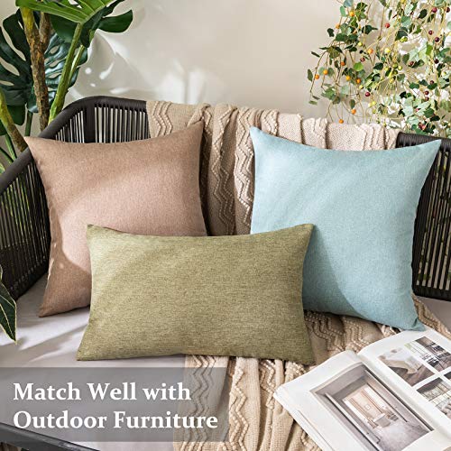 MIULEE Pack of 2 Decorative Outdoor Solid Waterproof Throw Pillow Covers Faux Linen Garden Farmhouse Cushion Cases for Patio Tent Balcony Couch Sofa 16x16 Inch Dark Green - color: Dark Green, size: 16" x 16" (Pack of 2)