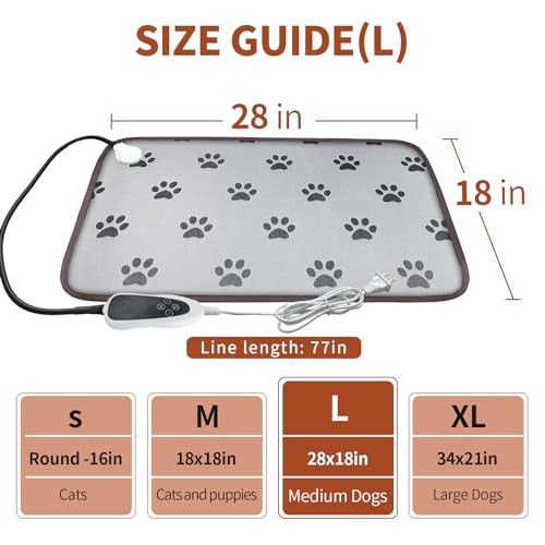 GOLOPET Dog Heating Pad 28x18in with Smart Thermostat Switch and Power Line Protection Tube,Obtained MET and UL Dual Certification,Waterproof Puppy Heating pad-Paw Print - size: 28.0"L x 18.0"W x 0.5"Th