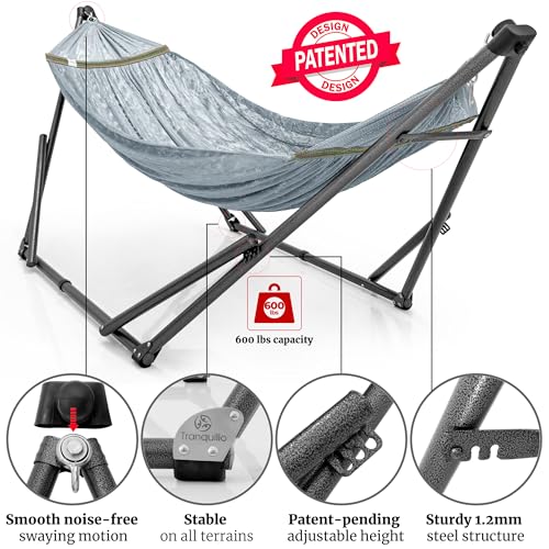 Tranquillo Combo x2 Hammocks with Stand for Outside & Tree Straps, Heavy Duty Hammock with Stand 600lbs for Indoor Outdoor Patio Backyard, x2 Hammocks for 2 Person (Combo - Grey, Medium) - color: Combo - Grey