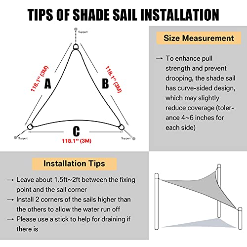 NeWEEN Triangle Shade Sail Sun Shade - 9' x 9' x 9' Waterproof UV Block Beige - color: Beige, size: 9'10'' X 9'10'' X 9'10''