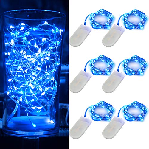 [6-Pack] 7Ft Starry String Lights No Remote Fairy String Lights 20 Micro Starry LEDs On Silver Wire 2pcs CR2032 Batteries Included,Works for Wedding Centerpiece,Party,Christmas Table Decor (Blue) - color: Blue, size: 7ft