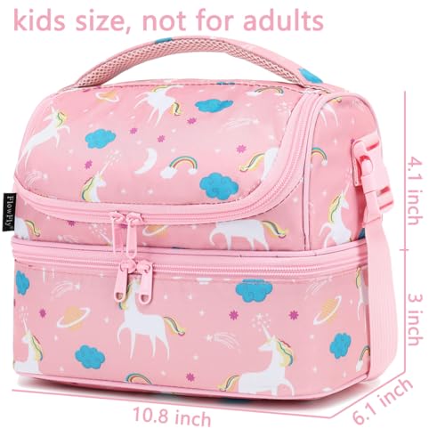 FlowFly Kids Double Decker Cooler Insulated Lunch Bag Large Tote for Boys, Girls, Men, Women, With Adjustable Strap, Unicorn - color: Unicorn