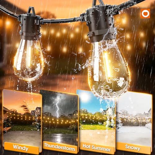 addlon 72FT(2-Pack*36FT) LED Outdoor String Lights with 24 Edison Vintage Shatterproof Bulbs, Commercial Grade Patio Lights, IP65 Waterproof for Balcony, Backyard and Garden, Warm White - size: 72FT(24 Sockets)