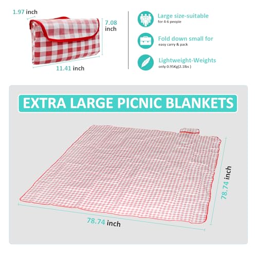 Outdoor Picnic Blanket,Extra Large Picnic Blanket Beach Blankets, Picnic Mat Waterproof Sand Proof Foldable Portable for Outdoor Camping Hiking Travel Grass Music Festival Lawn Mats (red) - color: Red