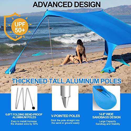 Buheco Beach Tent Pop Up Shade 10x10ft Beach Canopy Sun Shelter UPF50+ with 4 Foldable Poles-Portable Carrying Bag-Sand Shovel-Ground Pegs-Windproof Ropes for Outdoor Family Camping-Fishing-Picnic - color: Royal Blue, size: 10x10FT 4 Pole