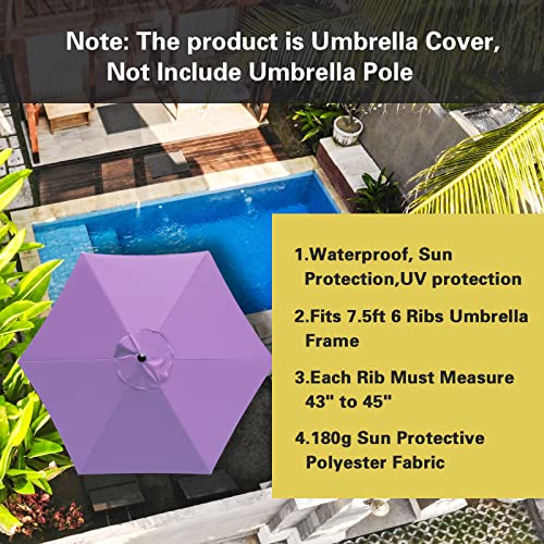 Sunnyglade 7.5ft Patio Umbrella Replacement Canopy Market Umbrella Top Outdoor Umbrella Canopy with 6 Ribs - color: Purple