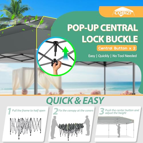COBIZI 10x20 Pop Up Canopy Tent Ez Up Commercial Outdoor Canopy Wedding Party Tents with Center Lock Instant Folding Shelter with Reflective Strip, Air Vent & 4 Sandbags, (10'X20') Grey - color: Grey(1-year warranty), size: 10x20ft with No Sidewalls