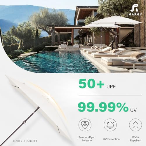 JEAREY 6.5x10 ft Rectangular Patio Umbrellas Rectangle Outdoor Umbrella with Push Button Tilt and Crank, Market Table Umbrella 6 Sturdy Ribs UV Protection for Poolside Garden Backyard Deck, Cream White - color: Cream White