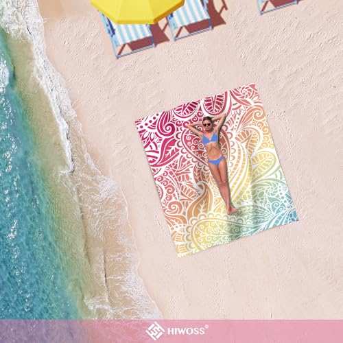 Beach Blanket Waterproof Sandproof Oversized 95”x 80”,Sand Free Beach Mat with Corner Pockets,Portable Mesh Bag for Beach Festival,Picnic,Travel and Outdoor Camping (Ombre Rainbow) - color: Ombre Rainbow