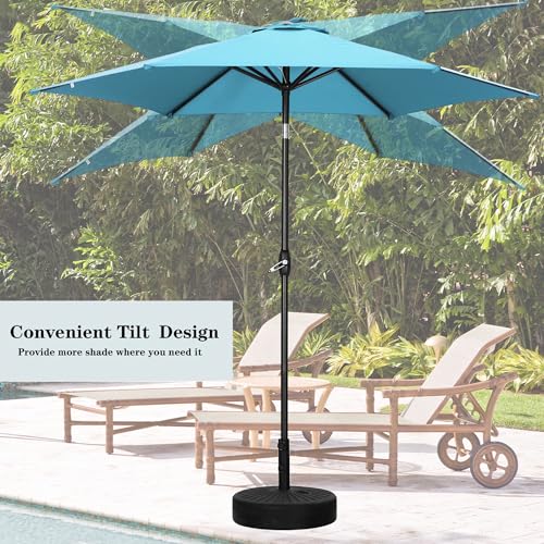 HYD-Parts 9FT Patio Umbrella Outdoor Table Umbrella,Market Umbrella with Push Button Tilt and Crank for Garden, Lawn, Deck, Backyard & Pool, with a Base (Blue) - color: Blue, size: Umbrella+Base