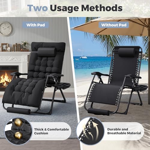 Homall Oversized Zero Gravity Chair, 32In Recliner Lounge Chair with Removable Soft Cushion and Cup Holder, Adjustable Anti Gravity Chair Folding Patio Chairs Padded for Indoor and Outdoor (Black) - color: Black, size: 1 Set